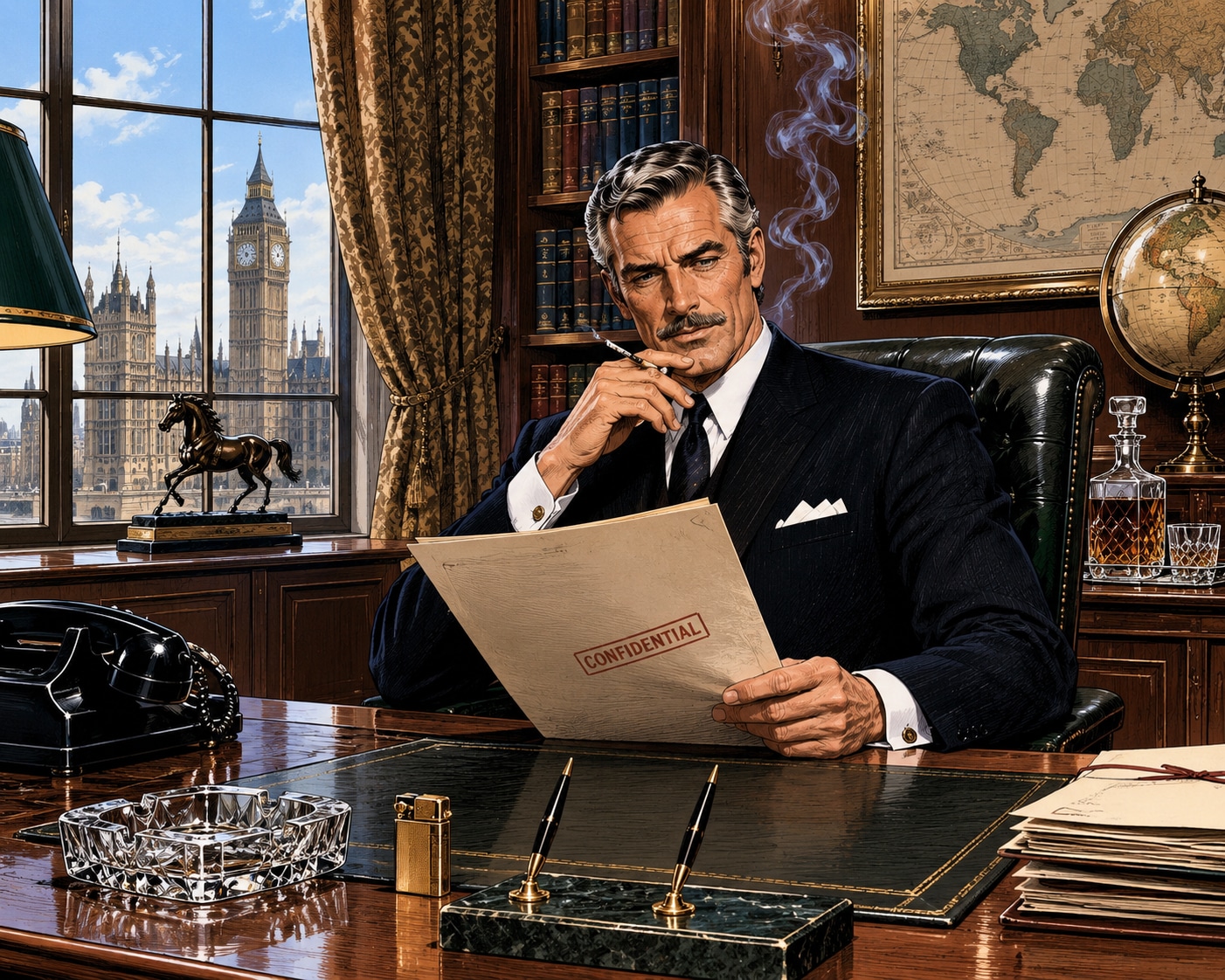 Alistair Swan examines a report in his office at 2 Condonation Close, Whitehall
